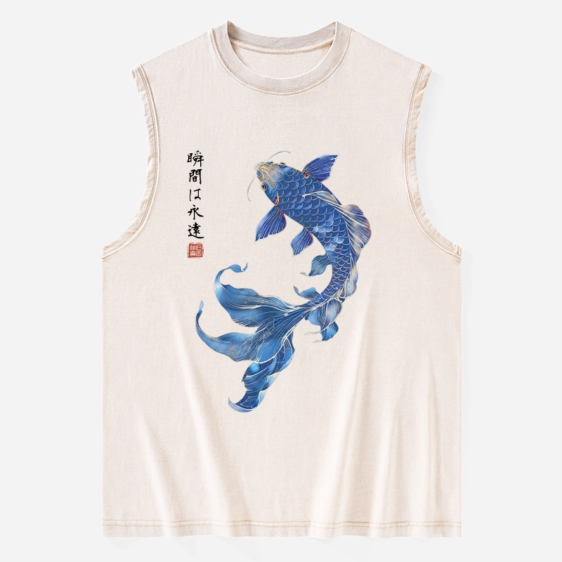 Tokyo-Tiger Lucky Blue Koi Fish Art Washed Tank