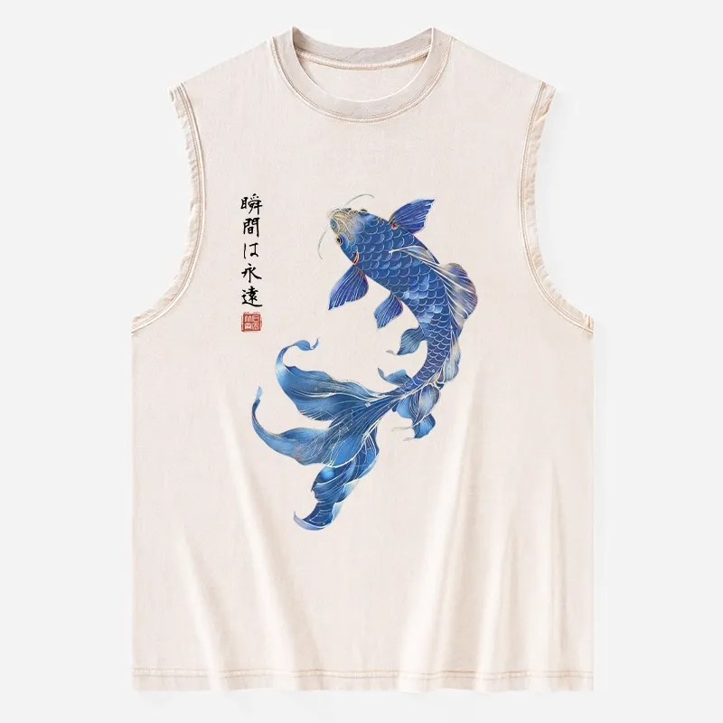 Tokyo-Tiger Lucky Blue Koi Fish Art Washed Tank Sale