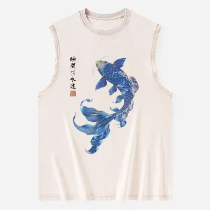 Tokyo-Tiger Lucky Blue Koi Fish Art Washed Tank