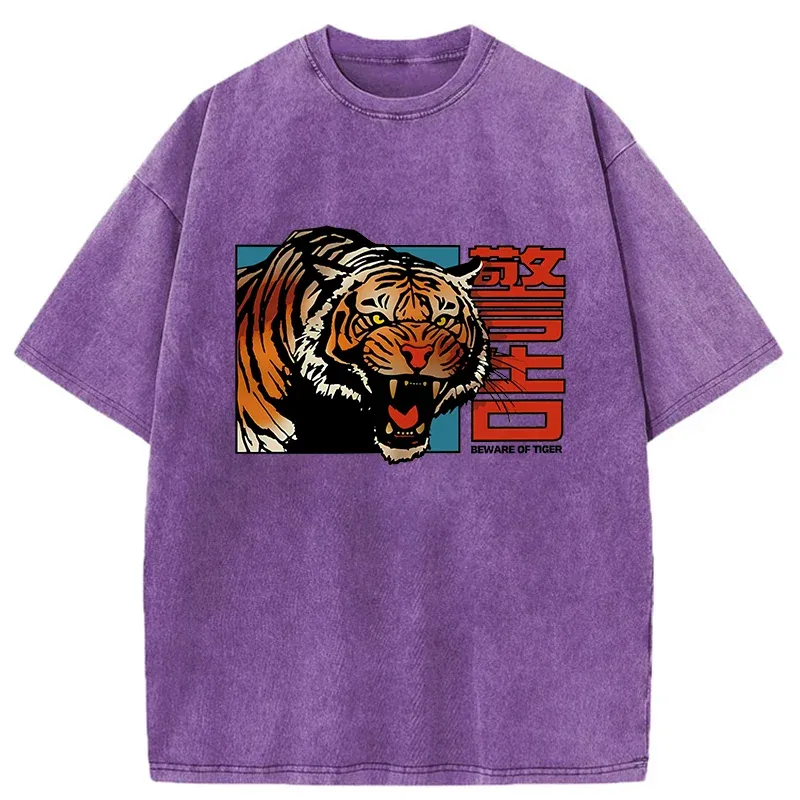 Tokyo-Tiger Beware Of Tiger Washed T-Shirt
