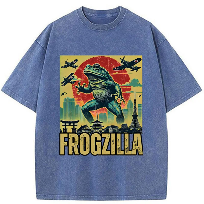 Tokyo-Tiger Japanese Frogzilla Funny Washed T-Shirt
