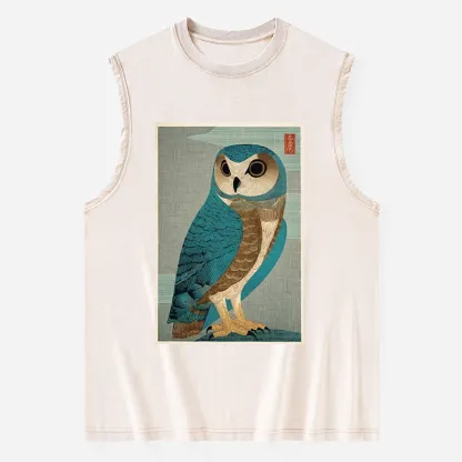 Tokyo-Tiger Vintage Owl Woodblock Art Washed Tank