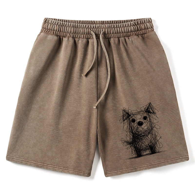 Tokyo-Tiger Scruffy Dog Chaos Art Washed Shorts