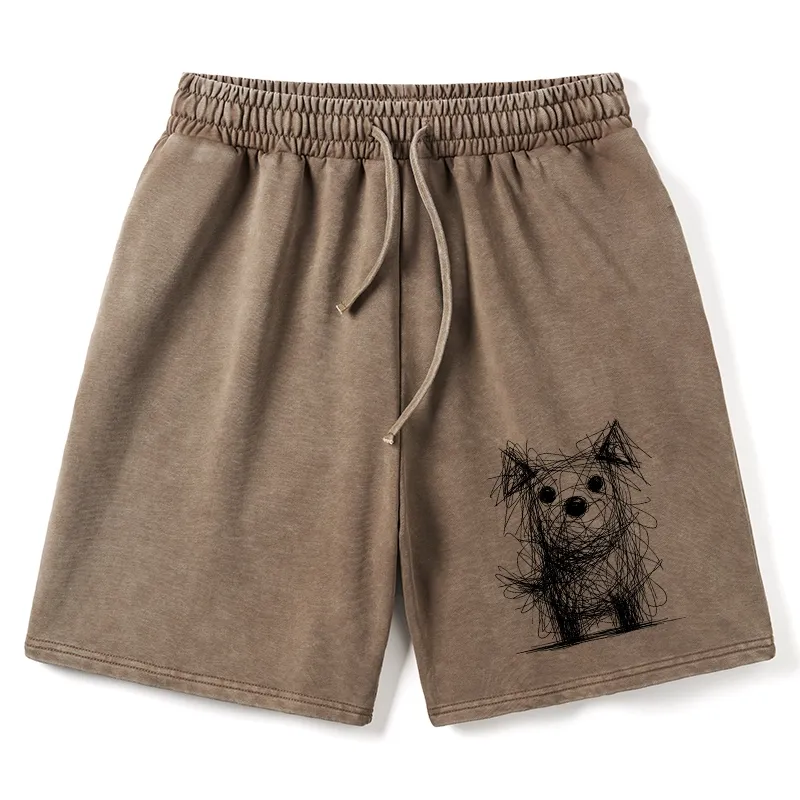 Tokyo-Tiger Scruffy Dog Chaos Art Washed Shorts