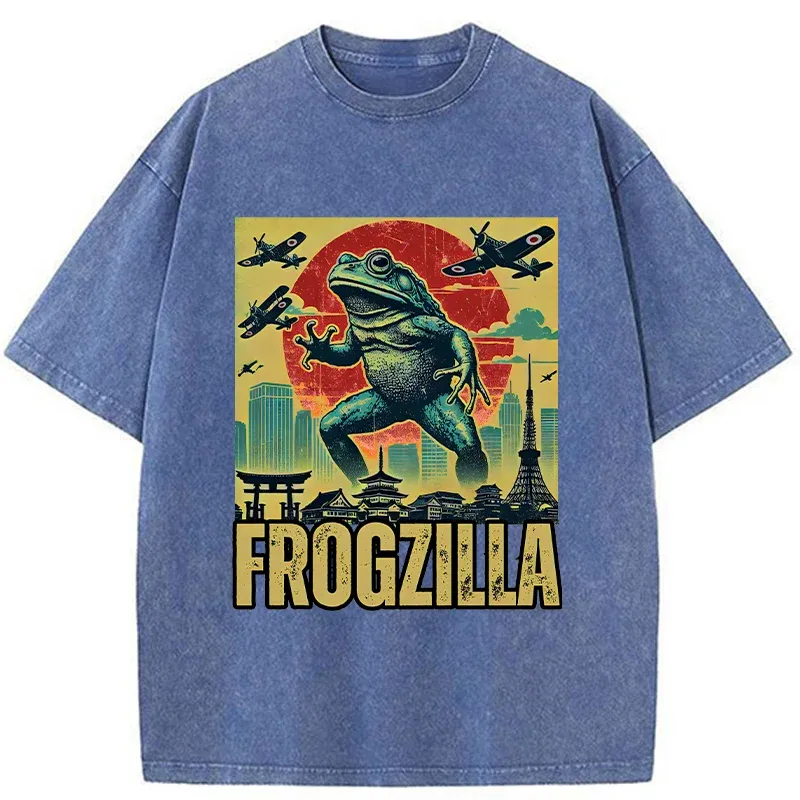 Tokyo-Tiger Japanese Frogzilla Funny Washed T-Shirt