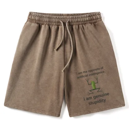 Tokyo-Tiger Genuine Stupidity Frog Meme Washed Shorts
