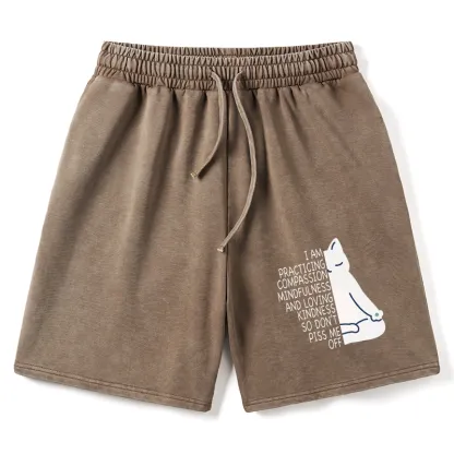 Tokyo-Tiger Calm Black Cat With Anger Issues Washed Shorts