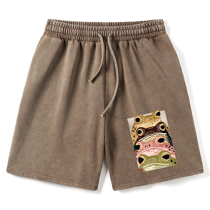Tokyo-Tiger Whimsical Multi Colored Frog Art Washed Shorts