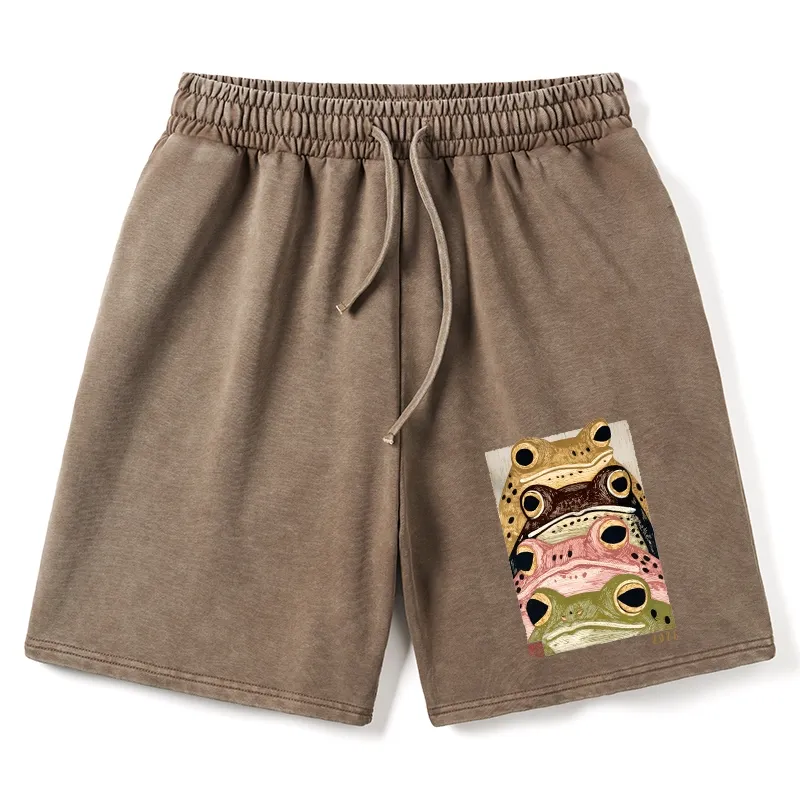Tokyo-Tiger Whimsical Multi Colored Frog Art Washed Shorts