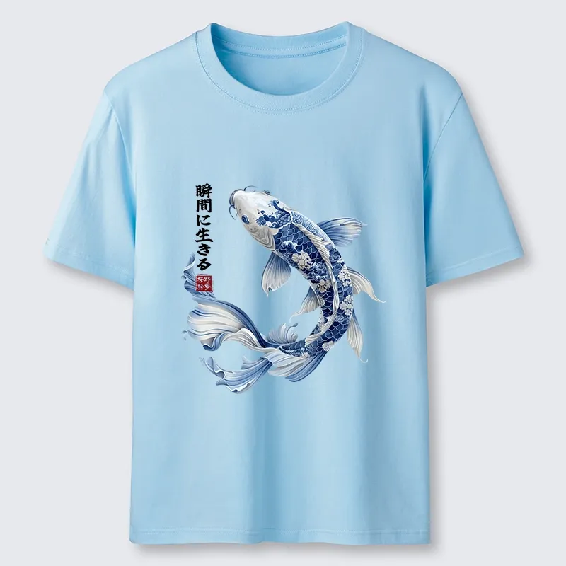 Tokyo-Tiger Blue And White Koi Fish Japanese Art Print Classic T-Shirt
