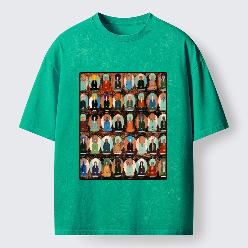 Tokyo-Tiger Peaceful Buddha Wall In Bright Colors Washed T-Shirt