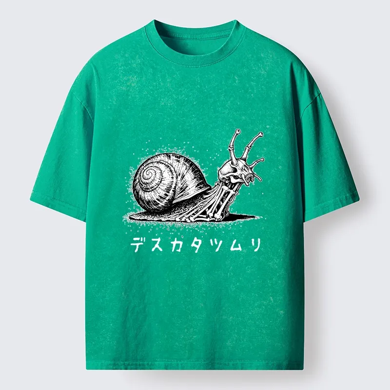 Tokyo-Tiger Creepy Skeleton Snail Inked Style Washed T-Shirt