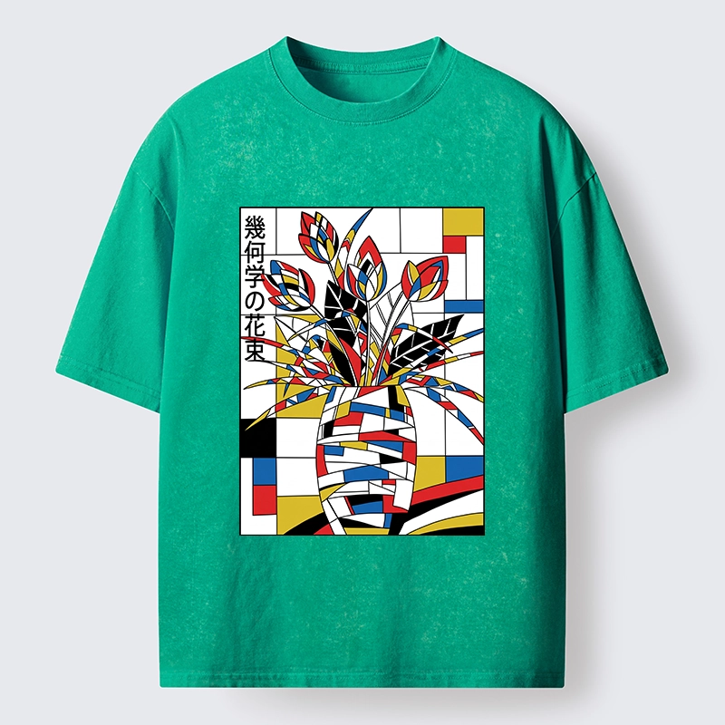 Tokyo-Tiger Geometric Tulips In Modern Art Style Washed T-Shirt