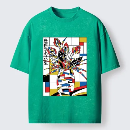 Tokyo-Tiger Geometric Tulips In Modern Art Style Washed T-Shirt