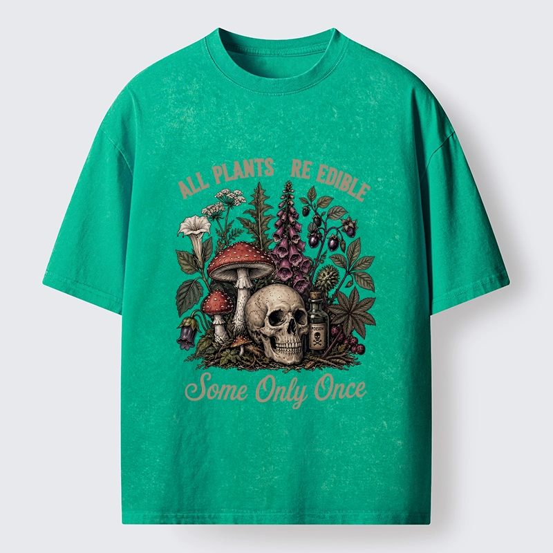 Tokyo-Tiger Poisonous Plants And Skull Dark Humor Washed T-Shirt