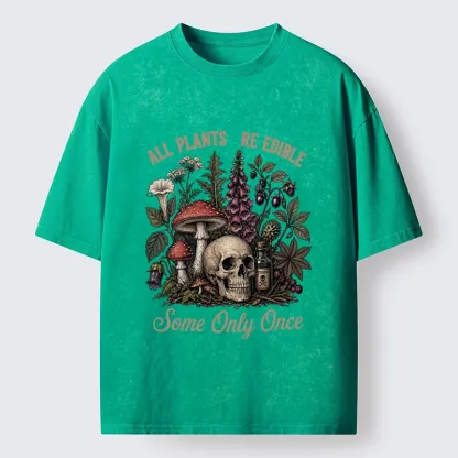 Tokyo-Tiger Poisonous Plants And Skull Dark Humor Washed T-Shirt