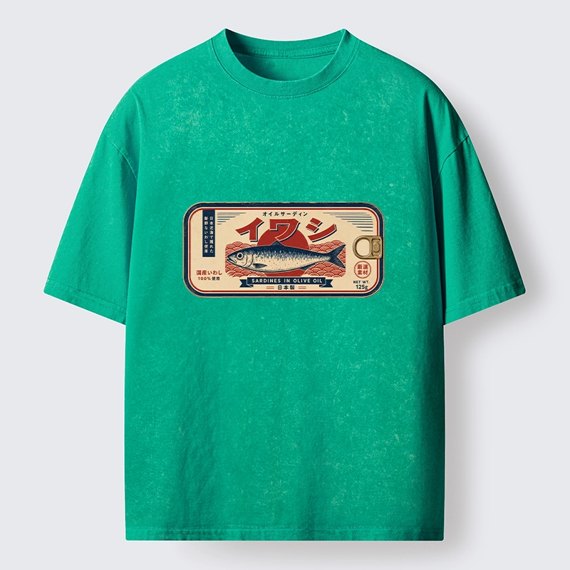 Tokyo-Tiger Vintage Japanese Sardine Can Art Washed T-Shirt