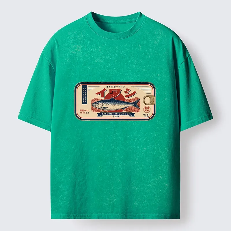 Tokyo-Tiger Vintage Japanese Sardine Can Art Washed T-Shirt