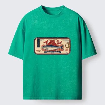Tokyo-Tiger Vintage Japanese Sardine Can Art Washed T-Shirt