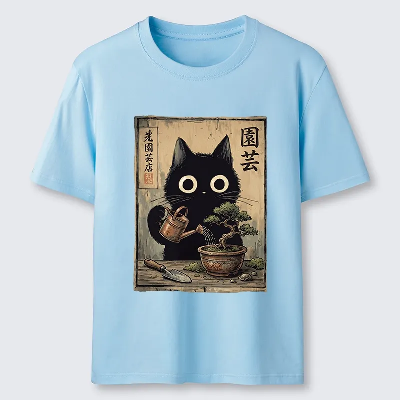 Tokyo-Tiger Black Cat Watering Bonsai Tree Classic T-Shirt Sale