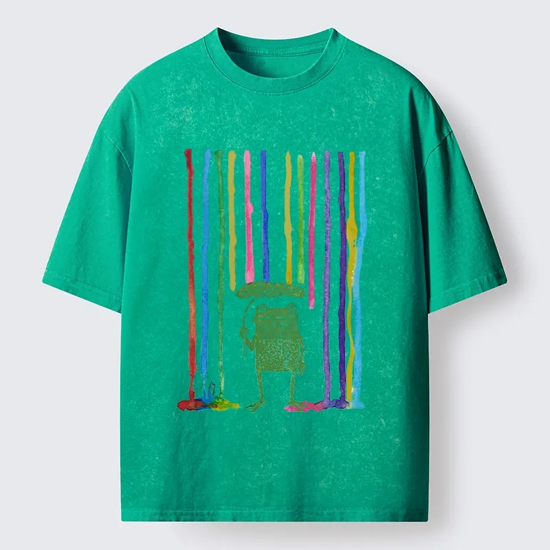 Tokyo-Tiger Frog Under The Rainbow Rain Washed T-Shirt