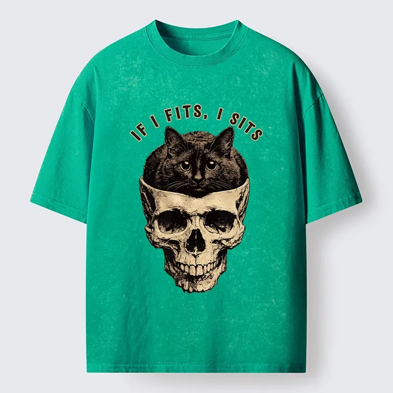 Tokyo-Tiger Cat In A Skull If It Fits I Sits Washed T-Shirt Sale