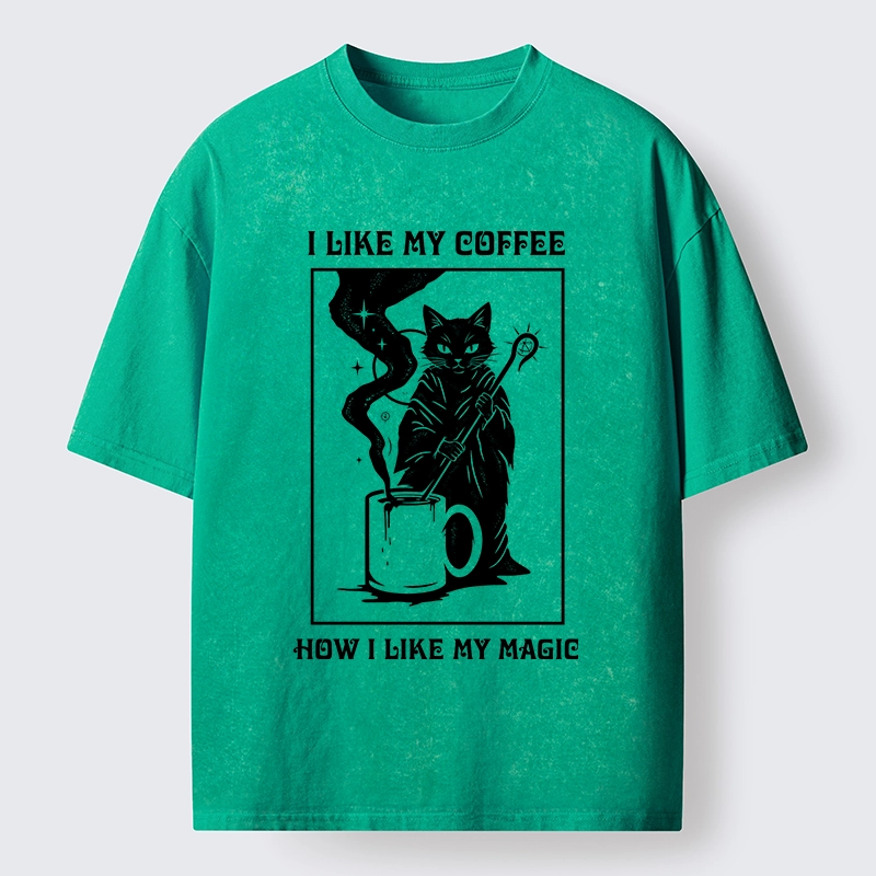 Tokyo-Tiger Wizard Cat Brewing Magic Coffee Washed T-Shirt