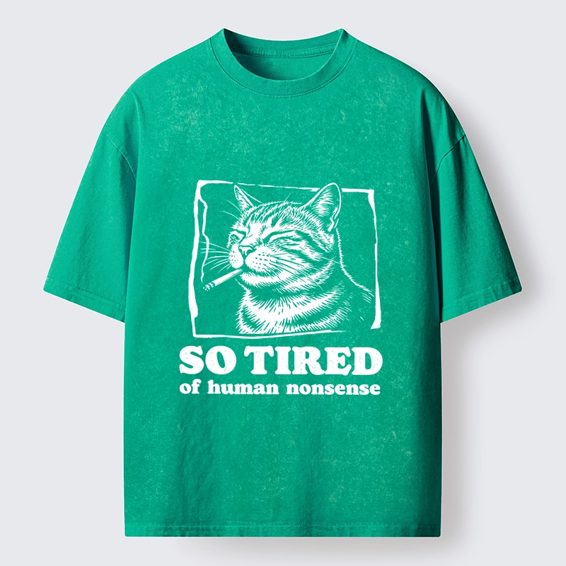 Tokyo-Tiger Cat Tired Of All Human Nonsense Washed T-Shirt