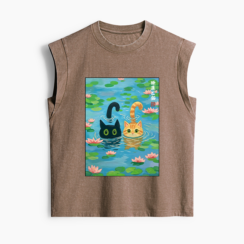 Tokyo-Tiger Cats In The Lotus Pond Women's Washed Tank Tops