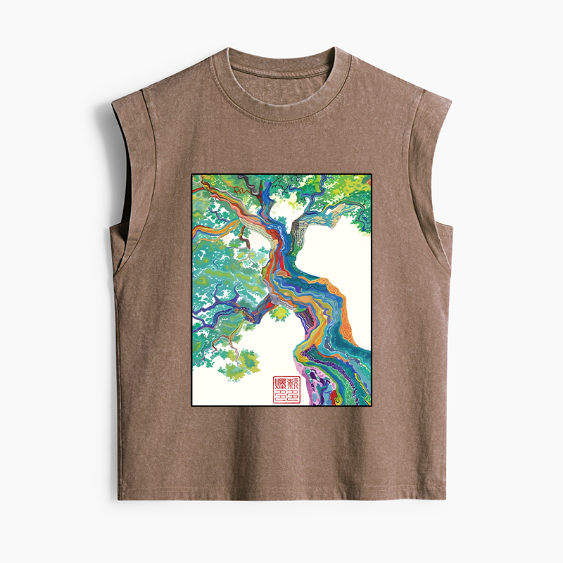 Tokyo-Tiger Colorful Magic Tree Women's Washed Tank Tops