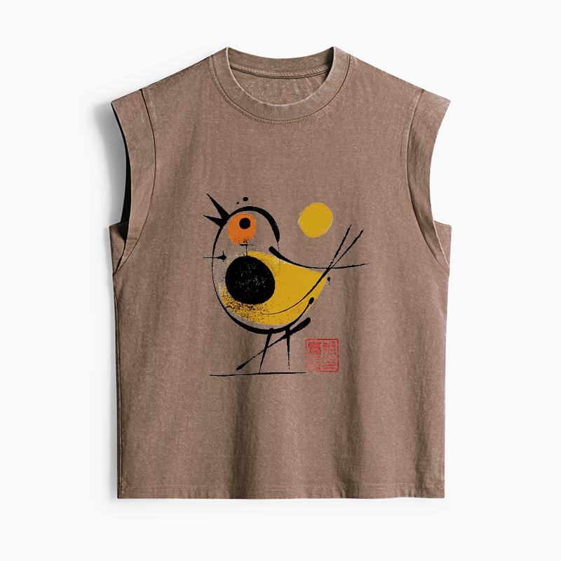 Tokyo-Tiger Aesthetic Yellow And Black Bird Women's Washed Tank Tops