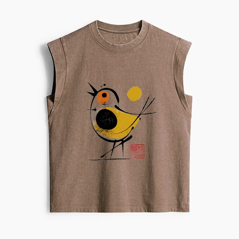 Tokyo-Tiger Aesthetic Yellow And Black Bird Women's Washed Tank Tops