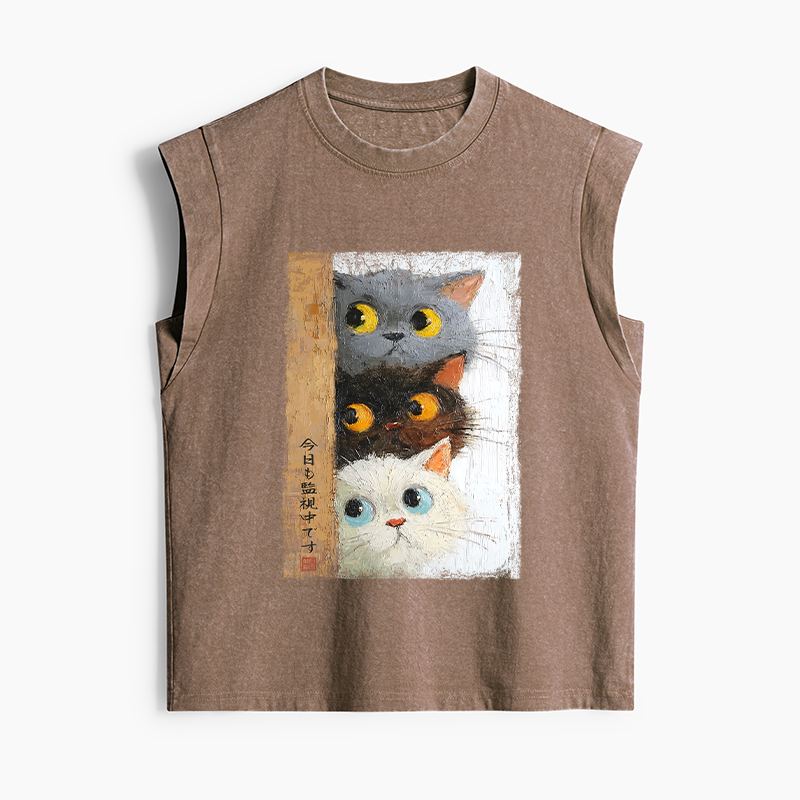 Tokyo-Tiger Three Cute Cats Watch You Women's Washed Tank Tops
