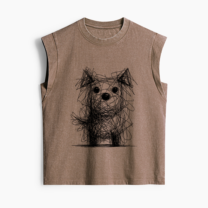 Tokyo-Tiger Scruffy Dog Chaos Art Women's Washed Tank Tops