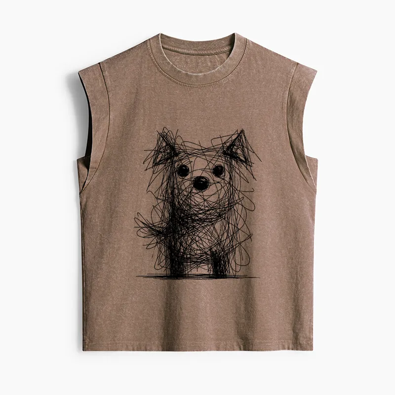 Tokyo-Tiger Scruffy Dog Chaos Art Women's Washed Tank Tops