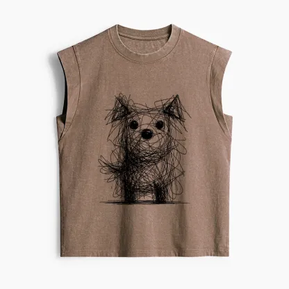 Tokyo-Tiger Scruffy Dog Chaos Art Women's Washed Tank Tops