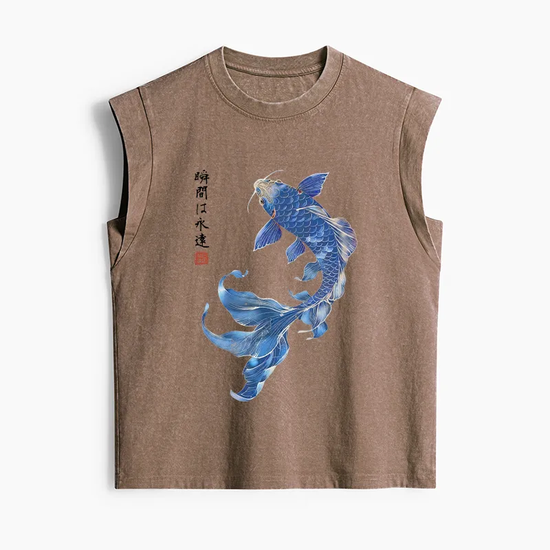 Tokyo-Tiger Lucky Blue Koi Fish Art Women's Washed Tank Tops Sale