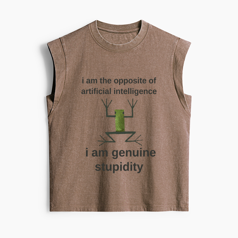 Tokyo-Tiger Genuine Stupidity Frog Meme Women's Washed Tank Tops