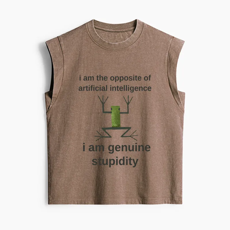 Tokyo-Tiger Genuine Stupidity Frog Meme Women's Washed Tank Tops