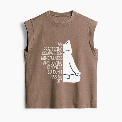 Tokyo-Tiger Calm Black Cat With Anger Issues Women's Washed Tank Tops