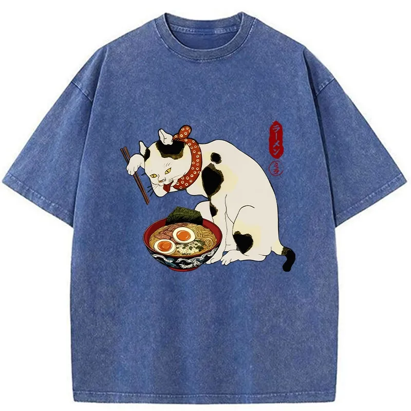 Tokyo-Tiger The Cat Obsessed With Ramen Washed T-Shirt