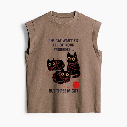 Tokyo-Tiger Three Cats Fix All Problems Women's Washed Tank Tops
