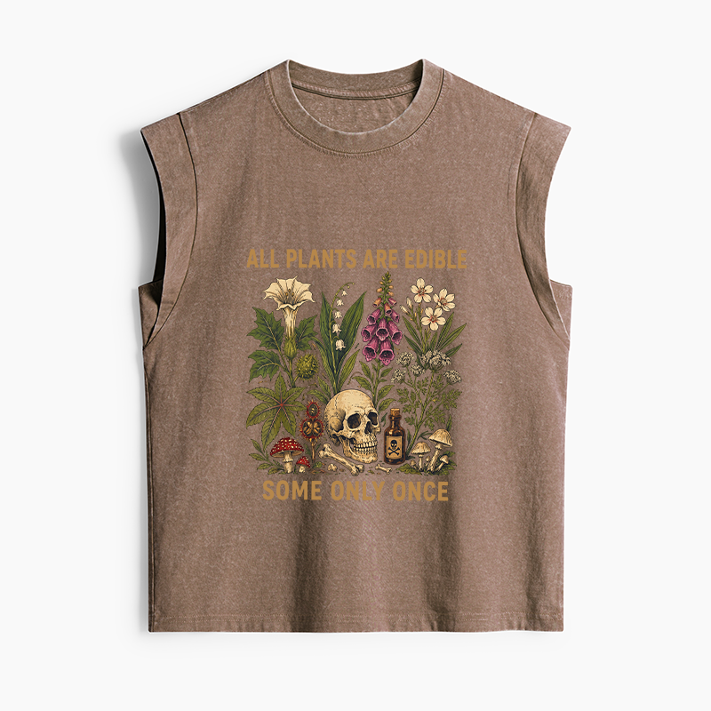 Tokyo-Tiger Edible Plants Some Only Once Joke Women's Washed Tank Tops