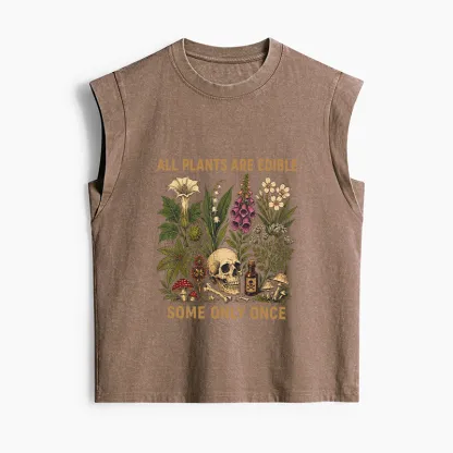 Tokyo-Tiger Edible Plants Some Only Once Joke Women's Washed Tank Tops