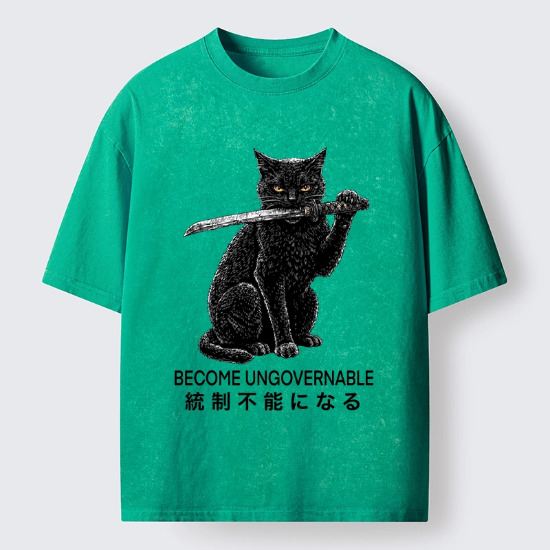 Tokyo-Tiger Black Cat Chaos Mode On Washed T-Shirt