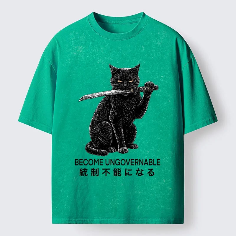 Tokyo-Tiger Black Cat Chaos Mode On Washed T-Shirt