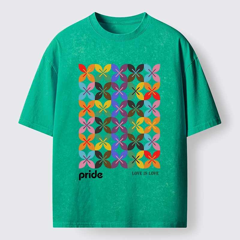 Tokyo-Tiger Pride Geometric Flower Pattern Washed T-Shirt