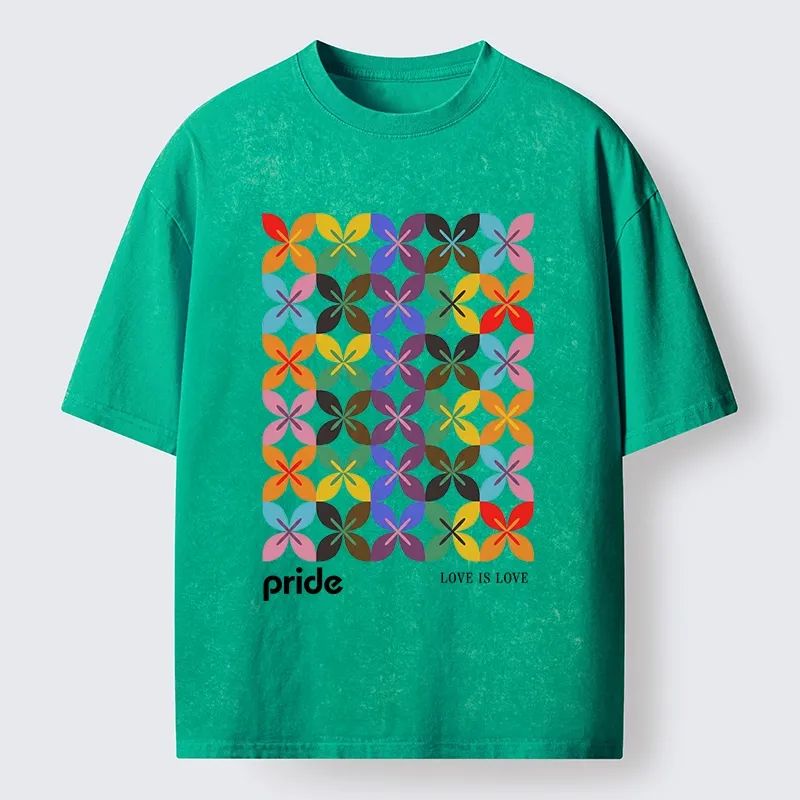 Tokyo-Tiger Pride Geometric Flower Pattern Washed T-Shirt
