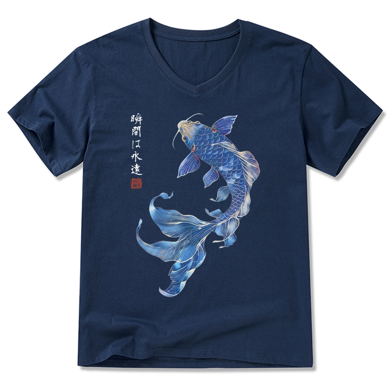 Tokyo-Tiger Lucky Blue Koi Fish Art V-Neck Classic T-Shirt