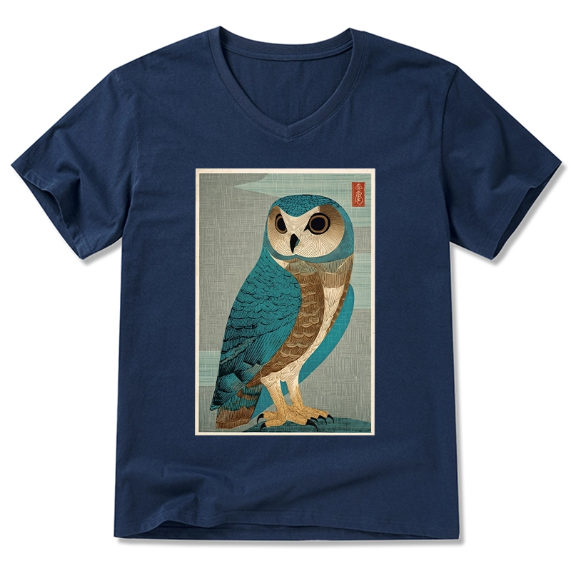 Tokyo-Tiger Vintage Owl Woodblock Art V-Neck Classic T-Shirt